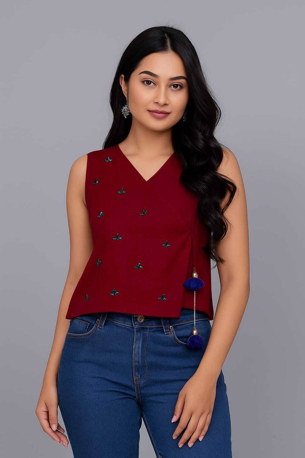 Neelu Rajput Casual Embroidered Women Red Top