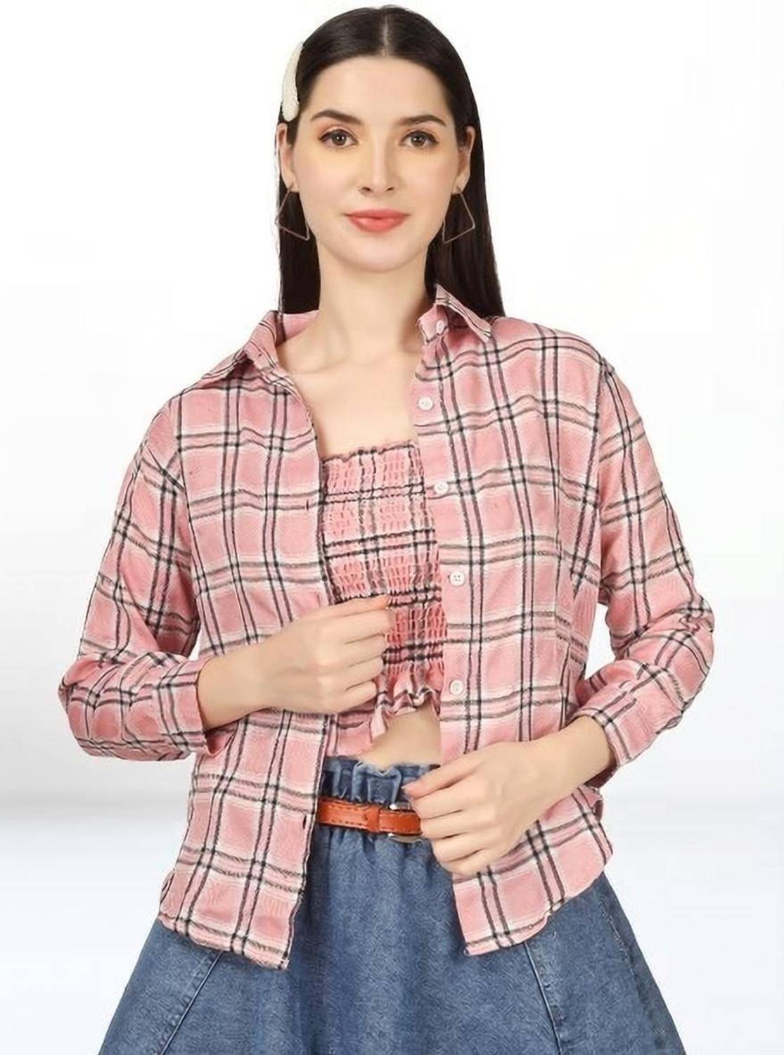 AKSHA CREATION Casual Checkered Women Pink Top