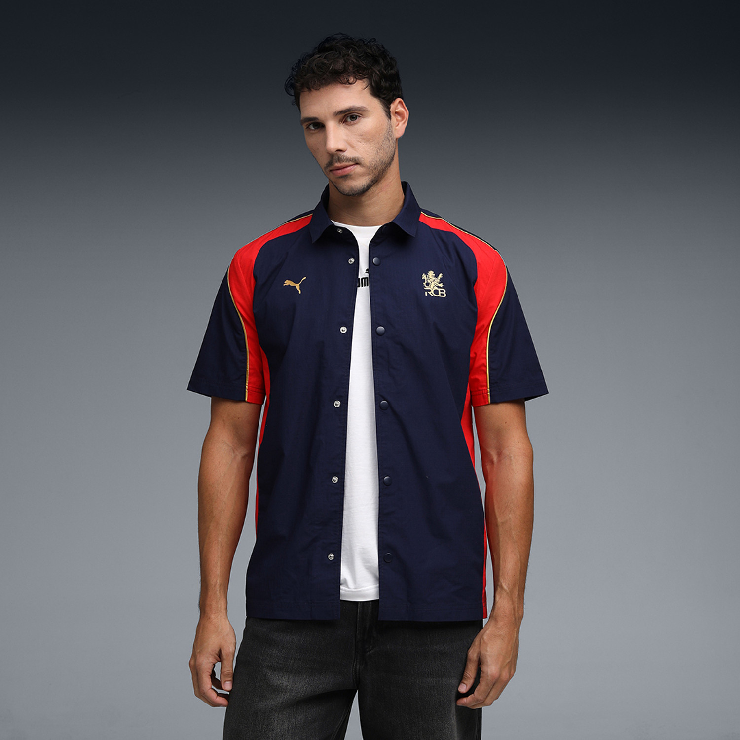 Image of PUMA Men Color Block Sports Blue Shirt