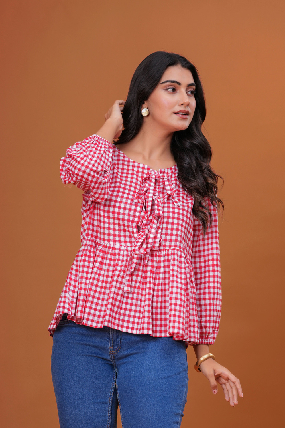 Image of GIGNAR Casual Checkered Women Red, White Top