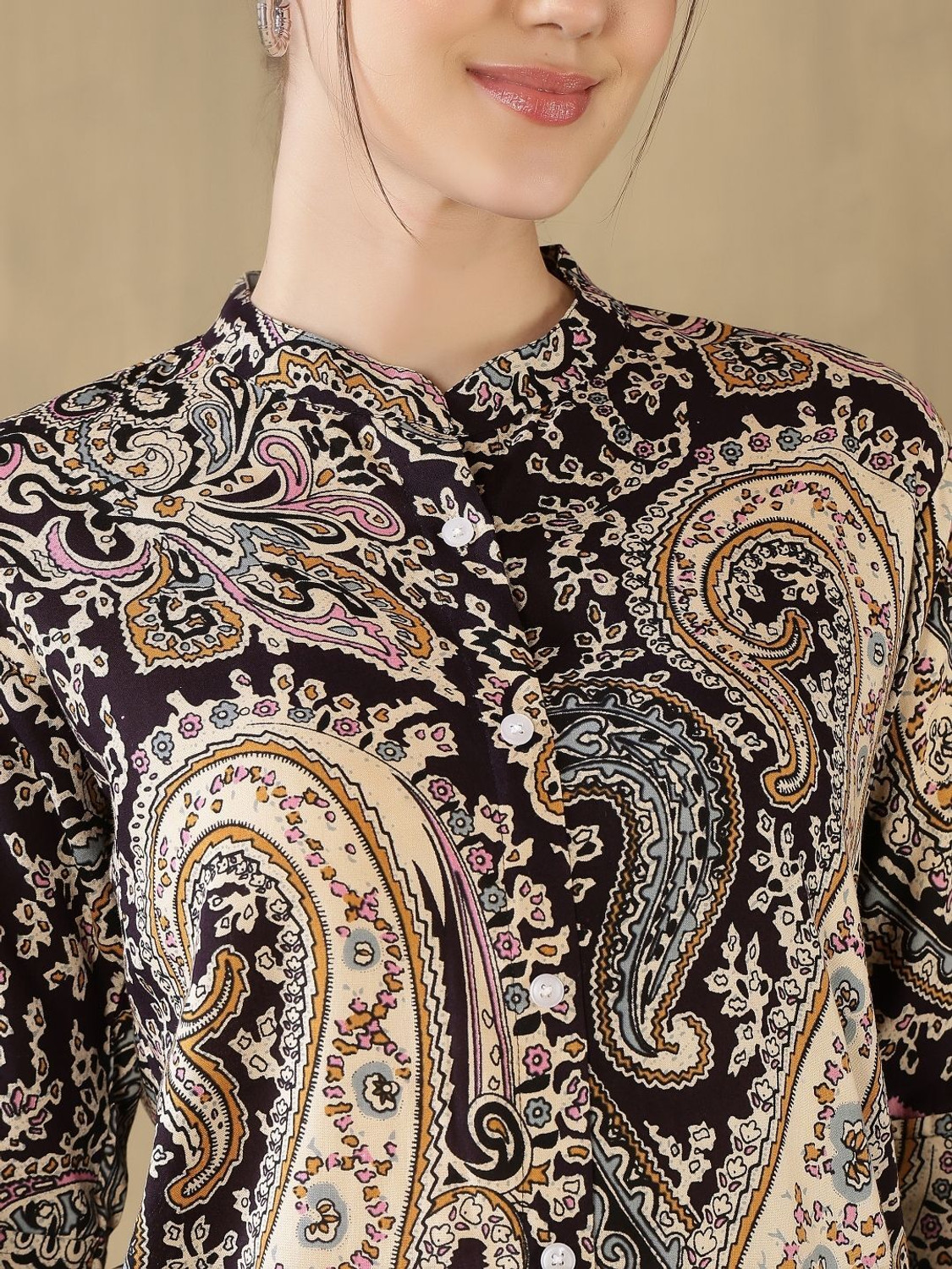 Image of FebQ Casual Printed Women Black Top