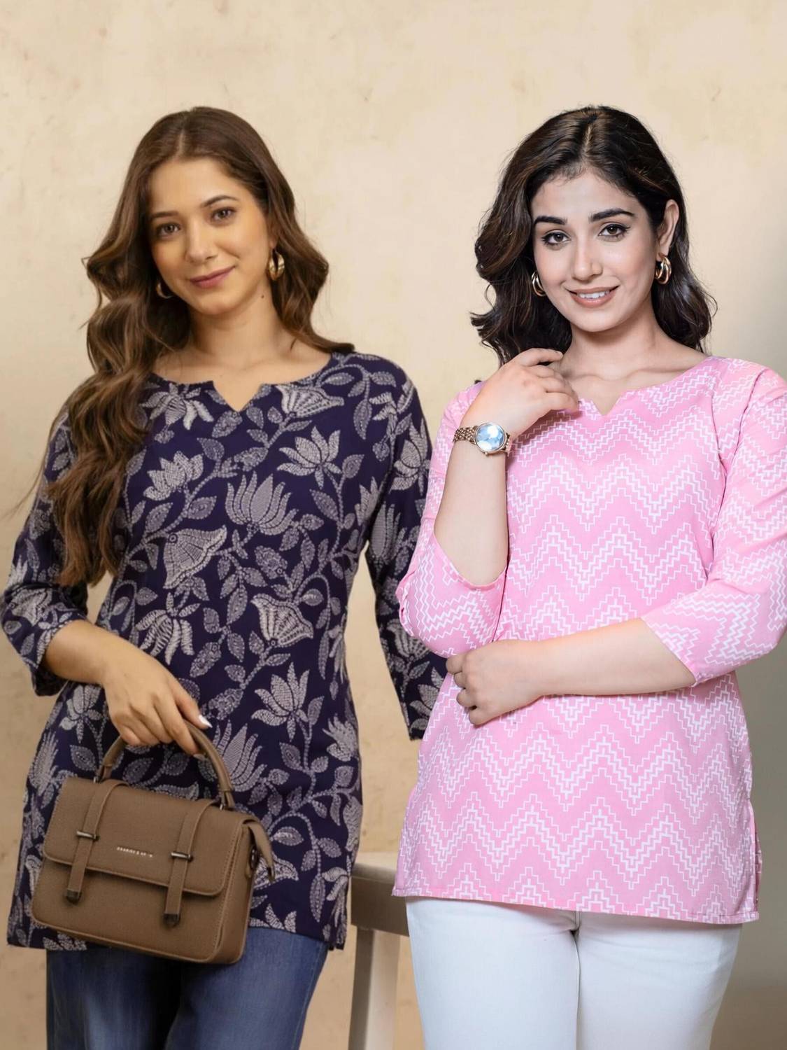 Adnika collection Casual Floral Print Women Blue, Pink Top