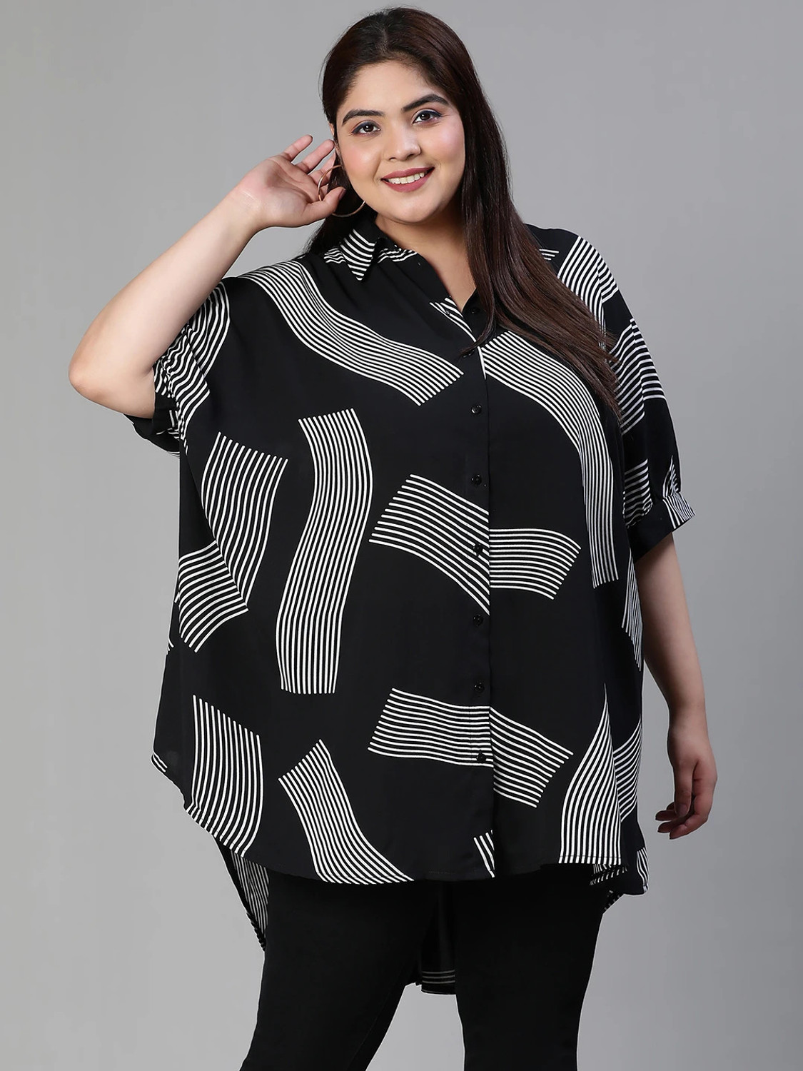 Image of OXOLLOXO Casual Printed Women Black, White Top