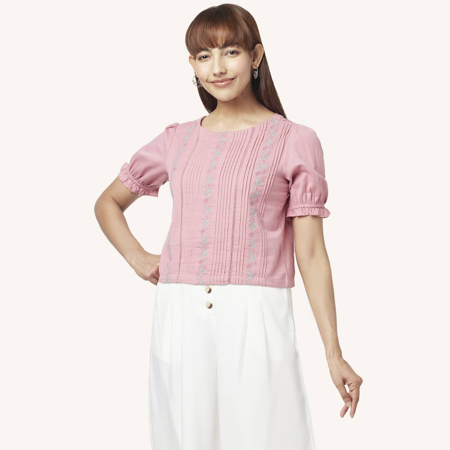 Akkriti by Pantaloons Casual Embroidered Women Pink Top