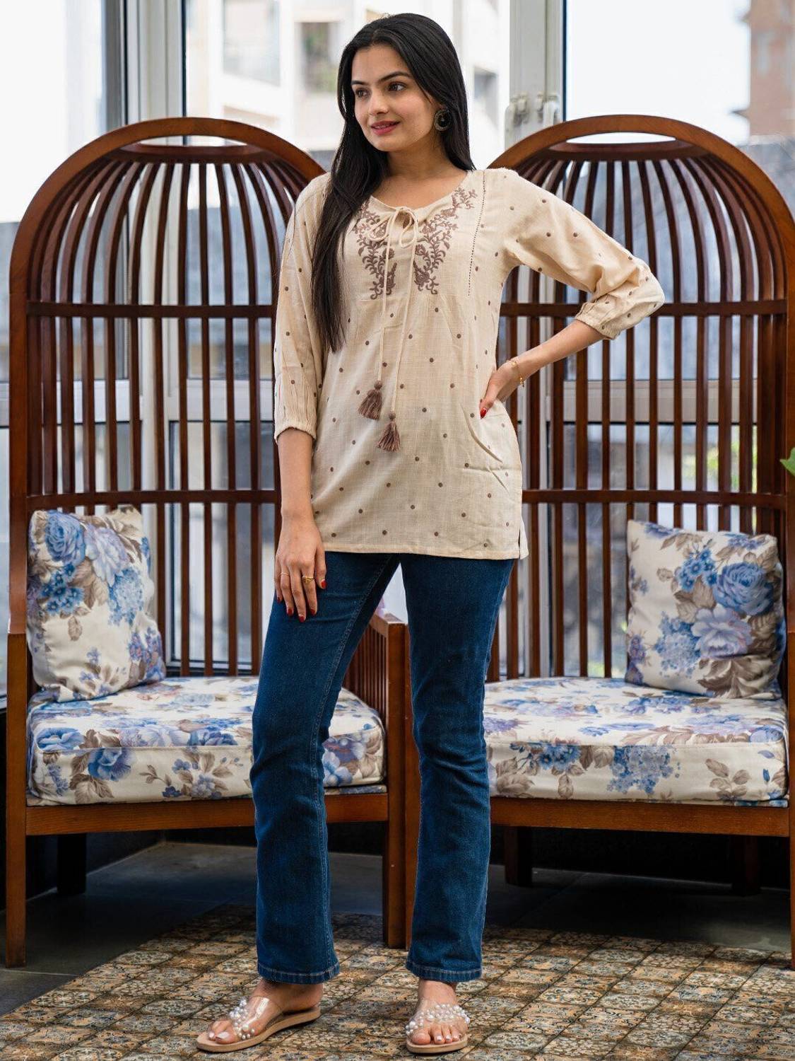 RR SA KURTIS Women Beige Embroidered Top - Image 5