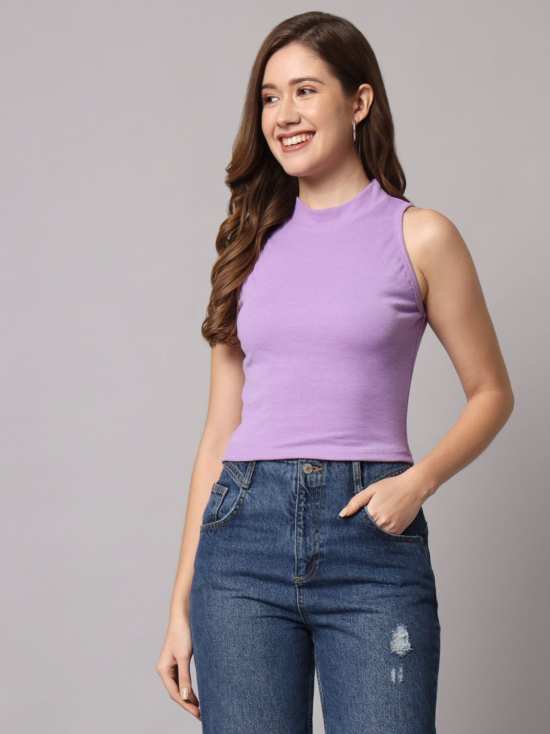 Image of FUNDAY FASHION Casual Solid Women Purple Top