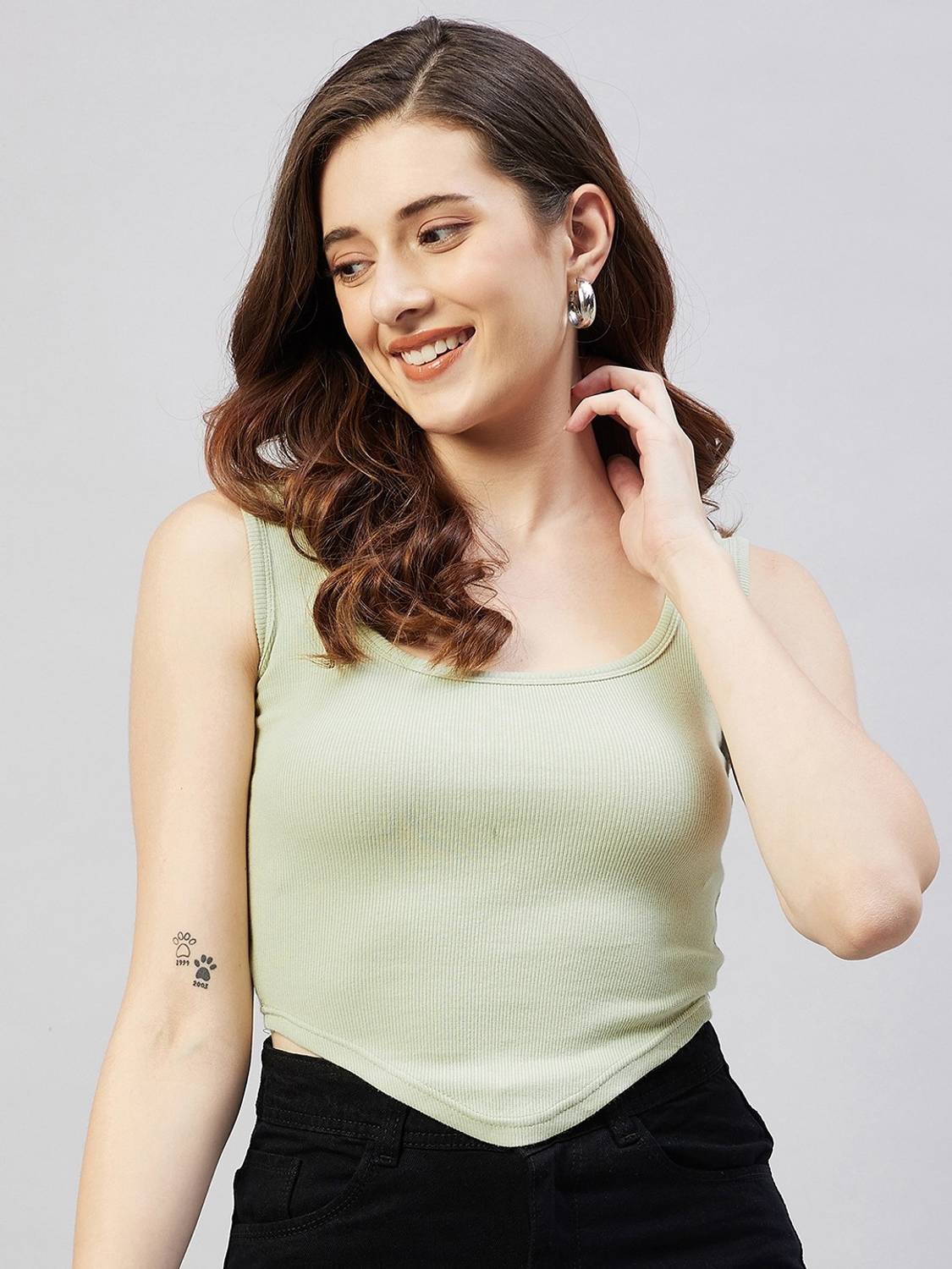 BLINKIN Casual Striped Women Light Green Top