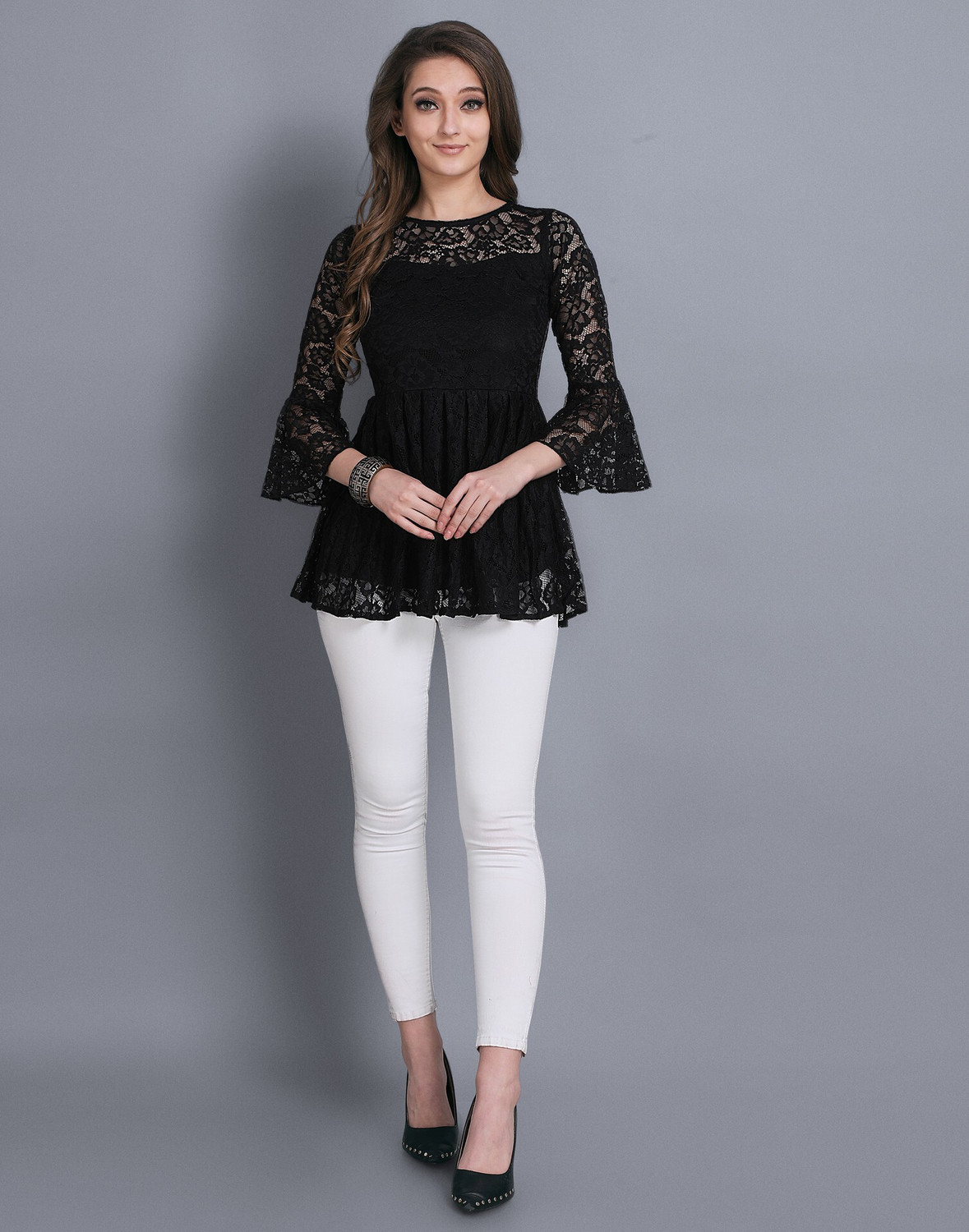 Image of Khushi Fab Women Fit and Flare Black Above Knee /Mid Thigh Length Dress