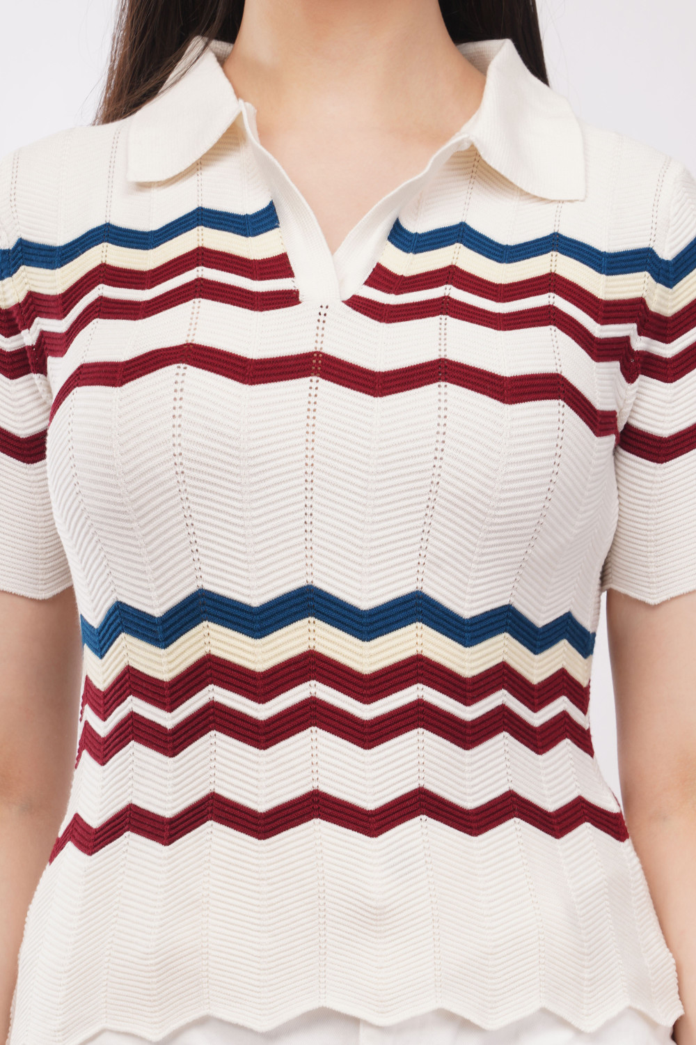 Image of IROZI Casual Chevron /Zig Zag Women Multicolor Top