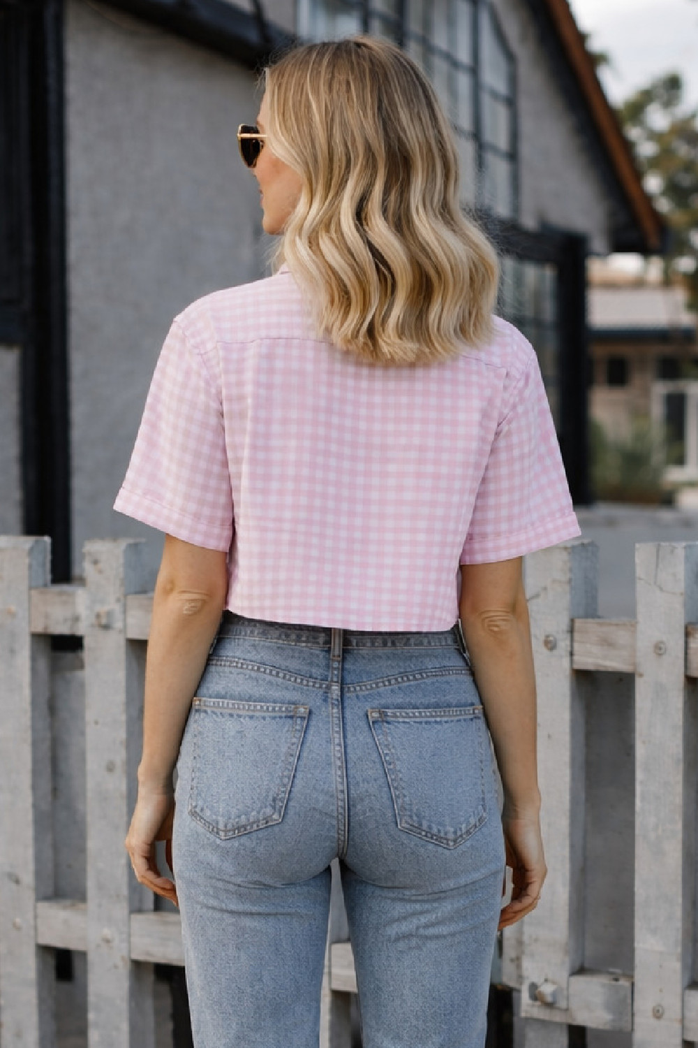 Image of AMPK Casual Checkered Women Pink Top