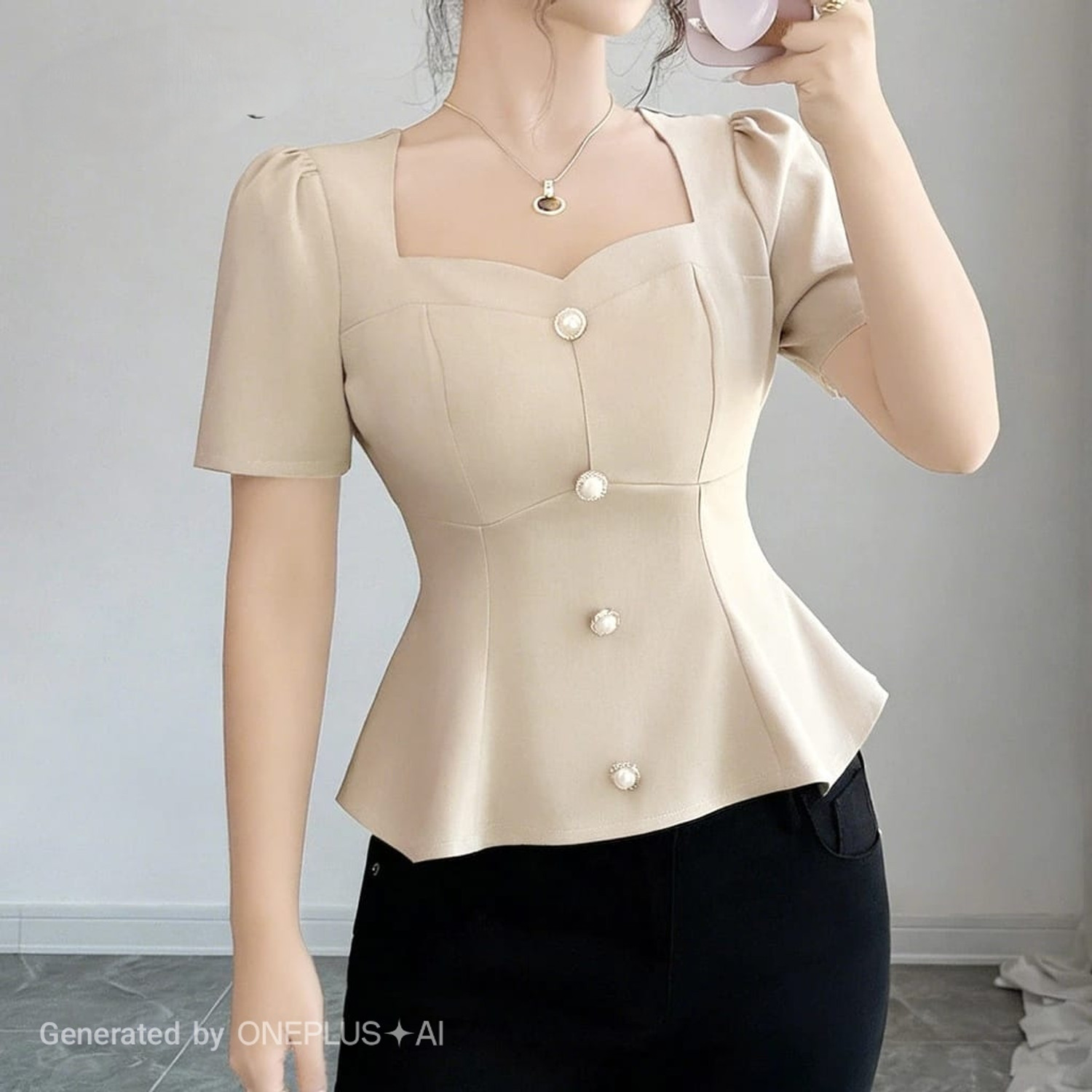 KKS Fashion Casual Solid Women Beige Top