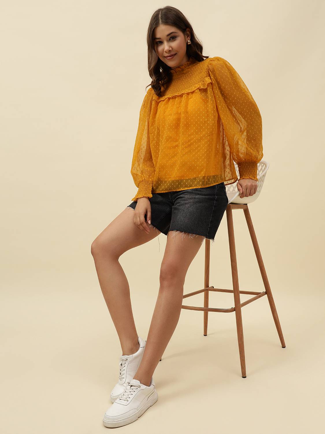 BEATNIK Casual Self Design Women Yellow Top