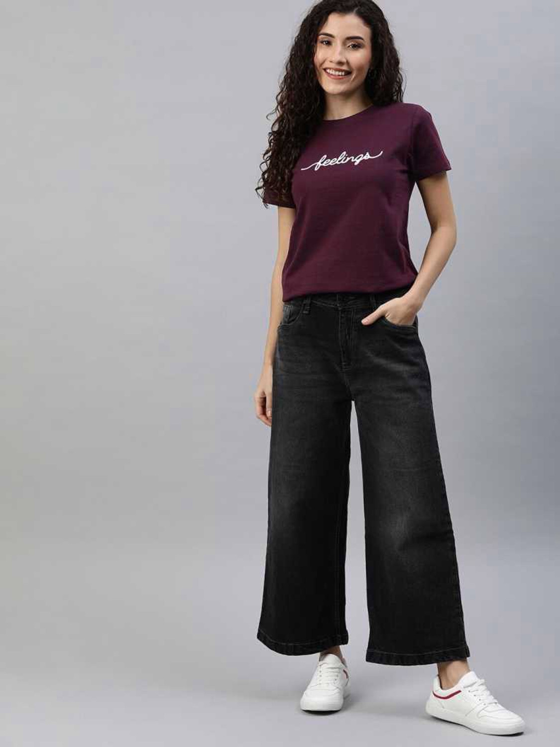 Image of Patche Typography Women Round Neck Maroon T-Shirt