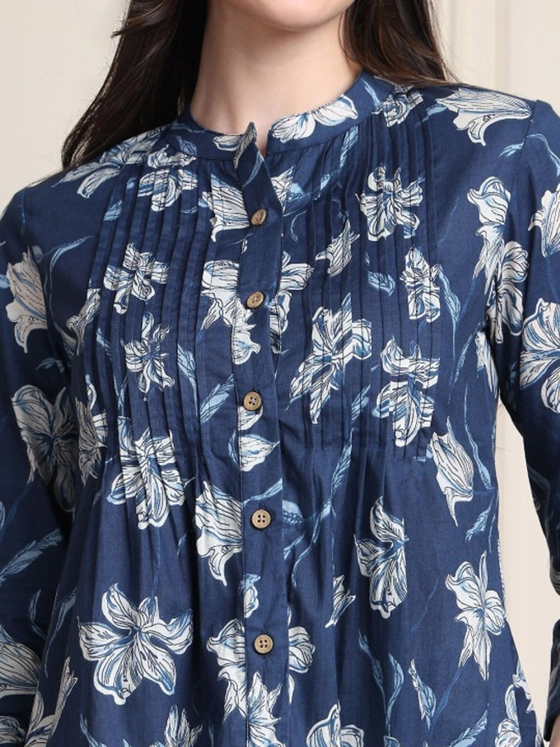 Image of WESTETHNIC Casual Floral Print Women Blue Top