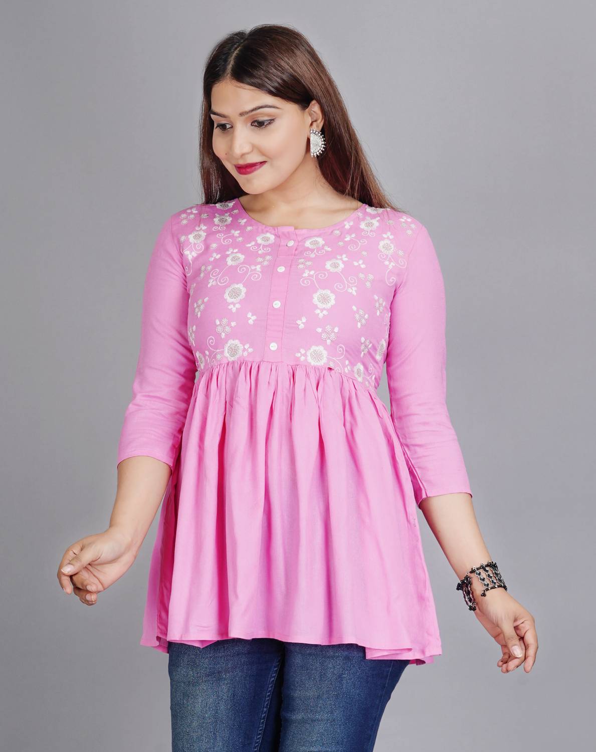 bodhaa Casual Embroidered Women Pink Top