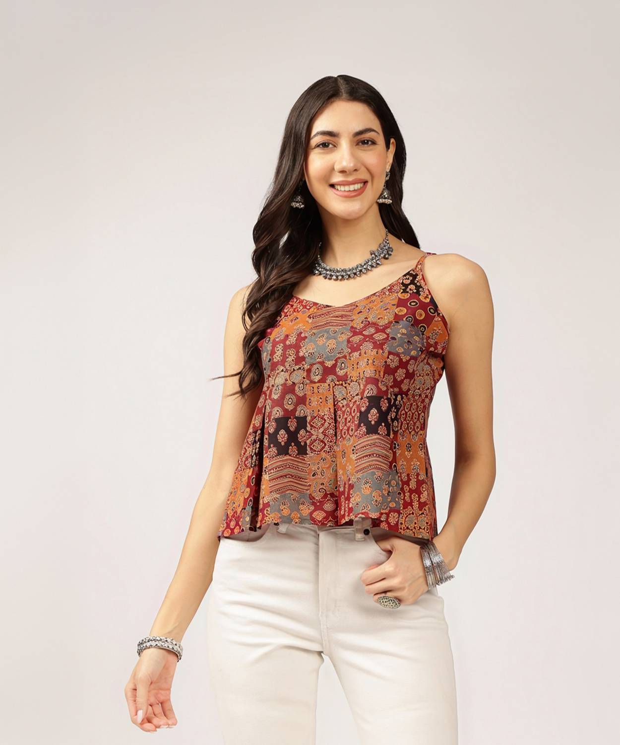 ANOUK Casual Shoulder Straps Printed Women Multicolor Top