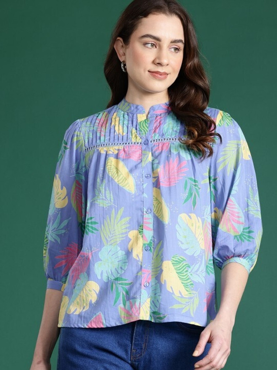 Image of cavercha fashion Casual Printed Women Blue Top