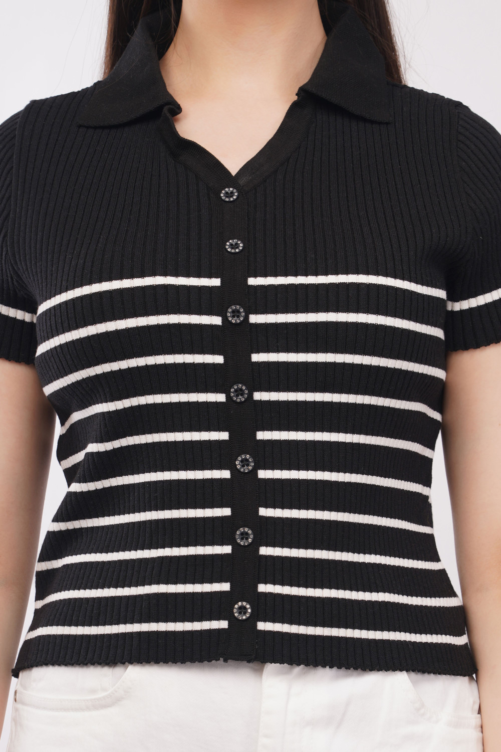 Image of IROZI Casual Striped Women Black Top