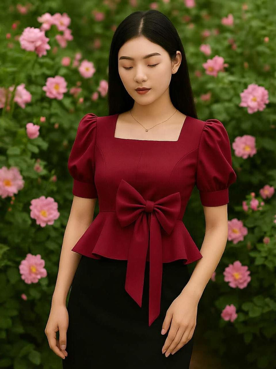Image of Bi Fashion Casual Printed Women Maroon Top