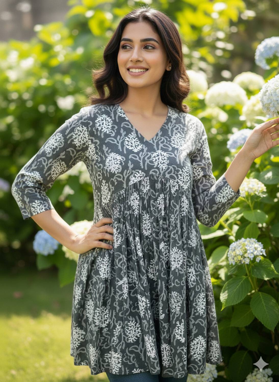 BLEVY Casual Floral Print Women Grey Top