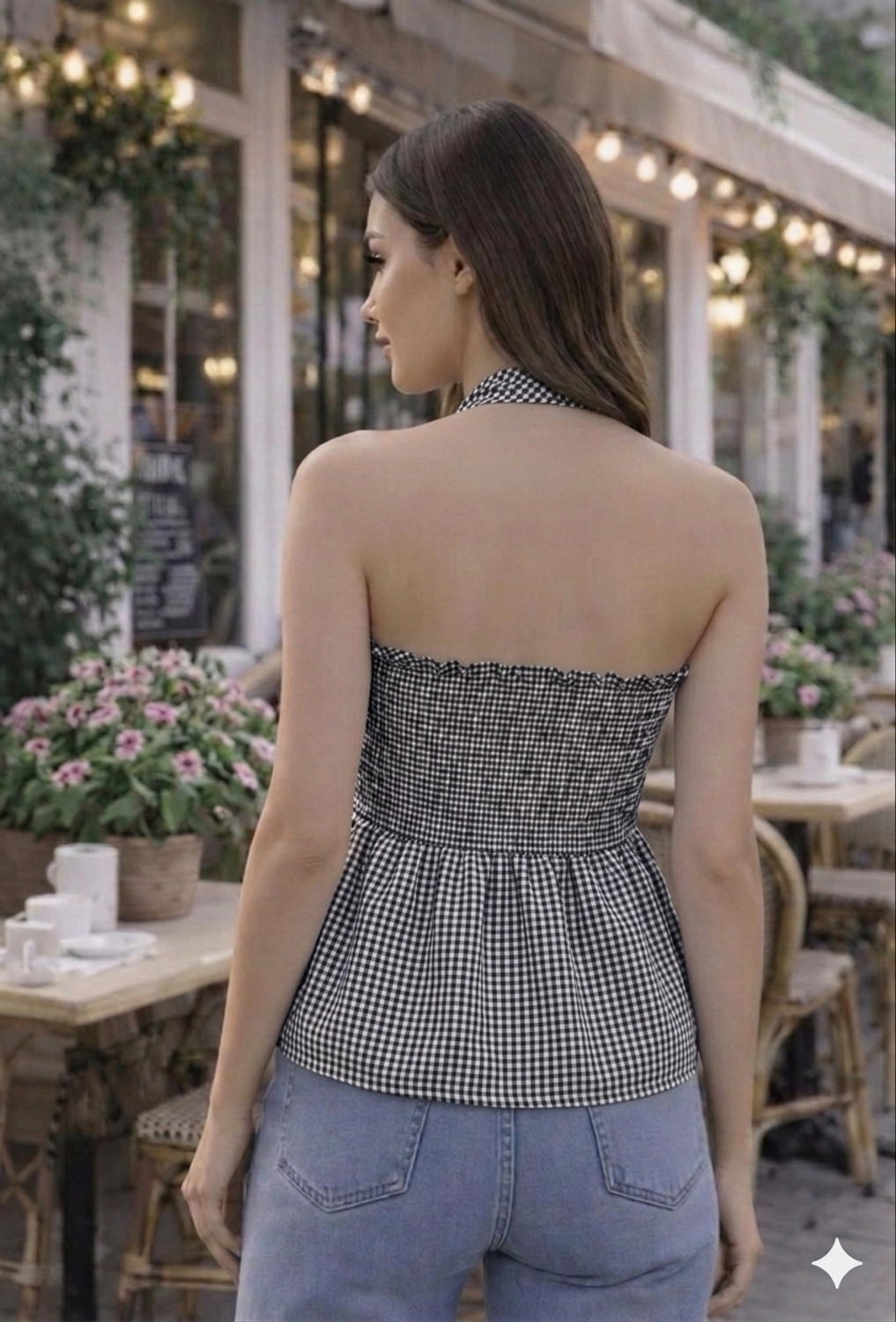 Image of METRONAUT Casual Checkered Women Black Top