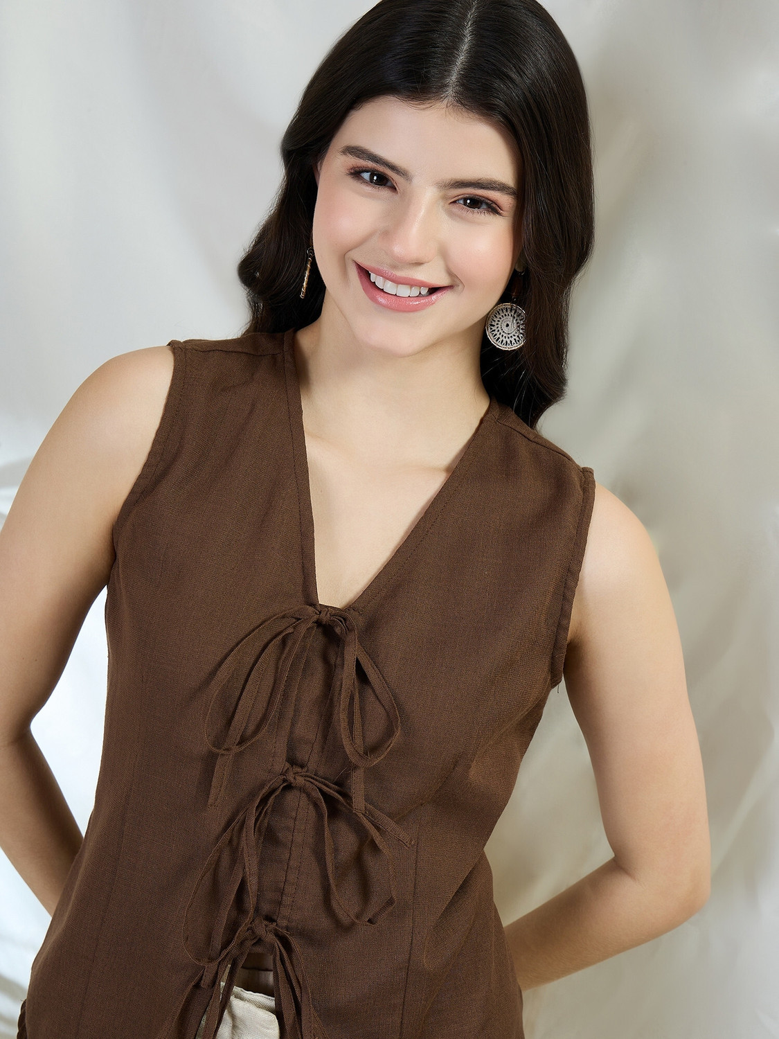 Image of METRONAUT Casual Solid Women Brown Top