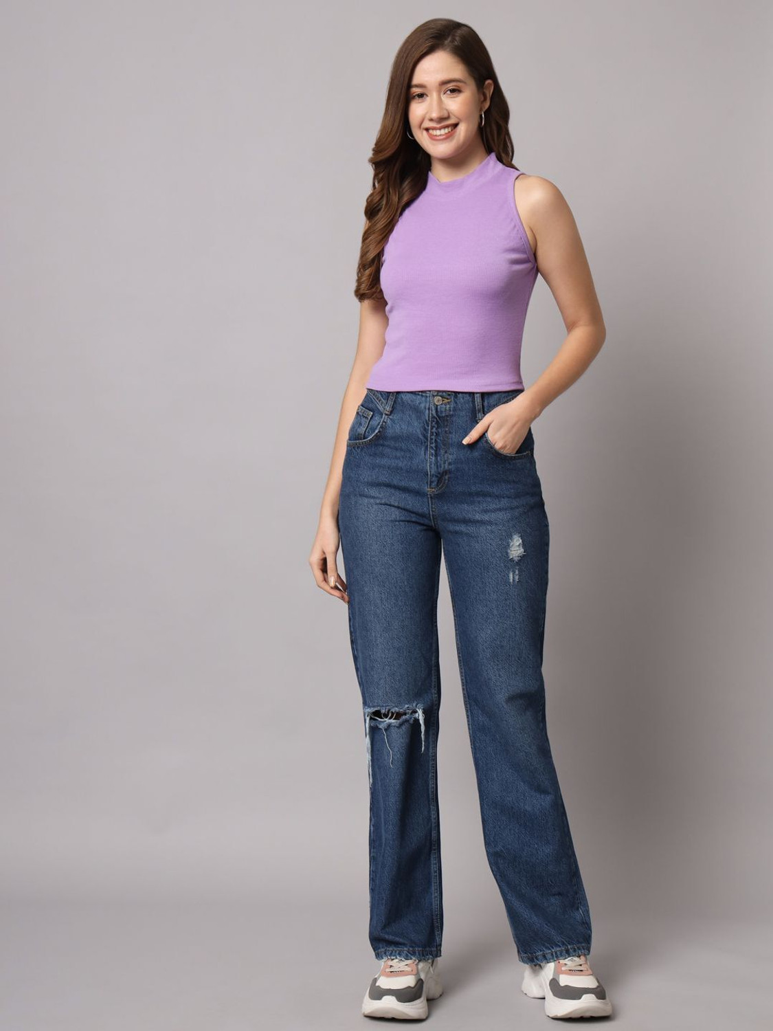 Image of FUNDAY FASHION Casual Solid Women Purple Top