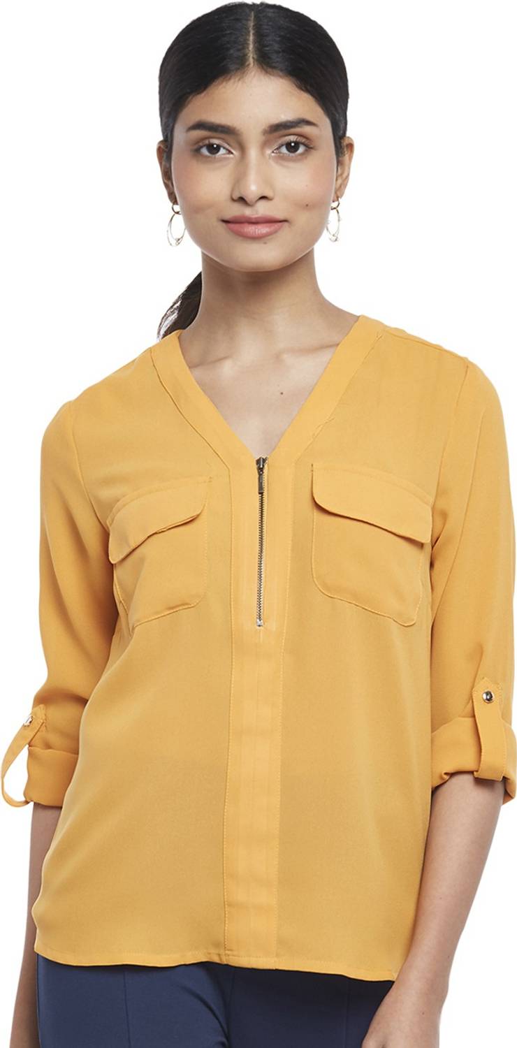 Annabelle by Pantaloons Casual Solid Women Yellow Top