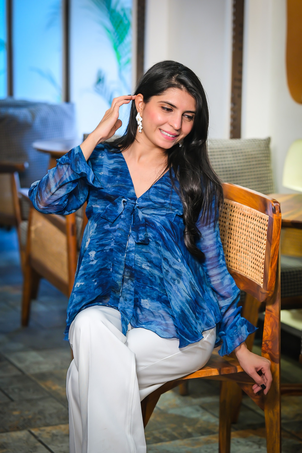 Image of Youthnic Casual Floral Print Women Blue Top