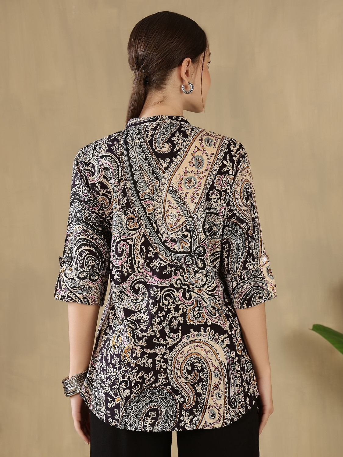 Image of FebQ Casual Printed Women Black Top