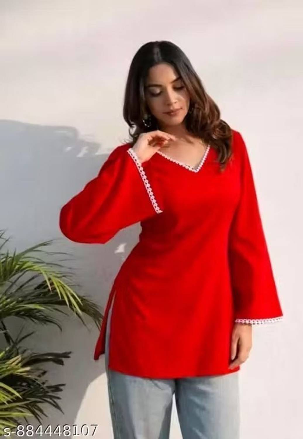 AGOKAI Casual Solid Women Red Top
