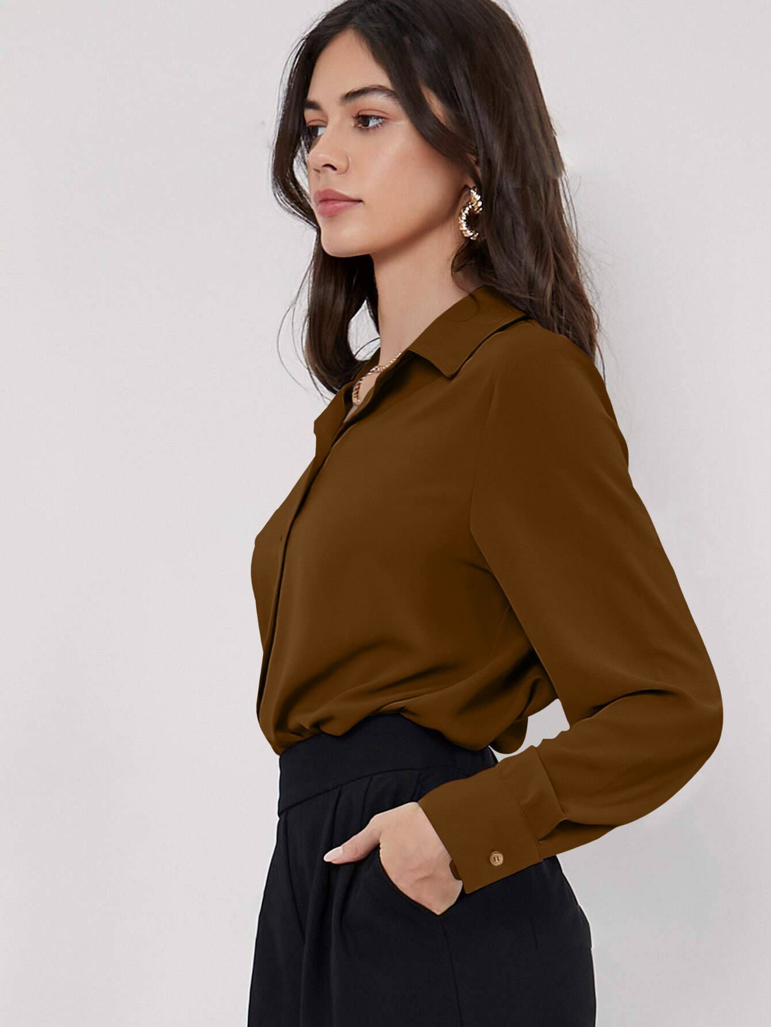 Image of Leriya Fashion Casual Solid Women Brown Top