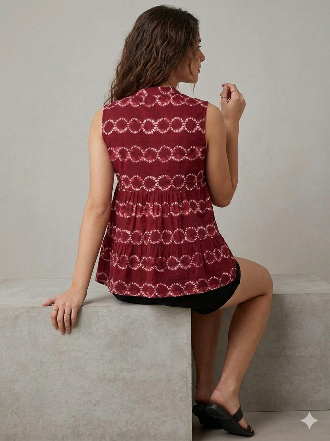 Image of FANCIFY Casual Printed Women Maroon Top