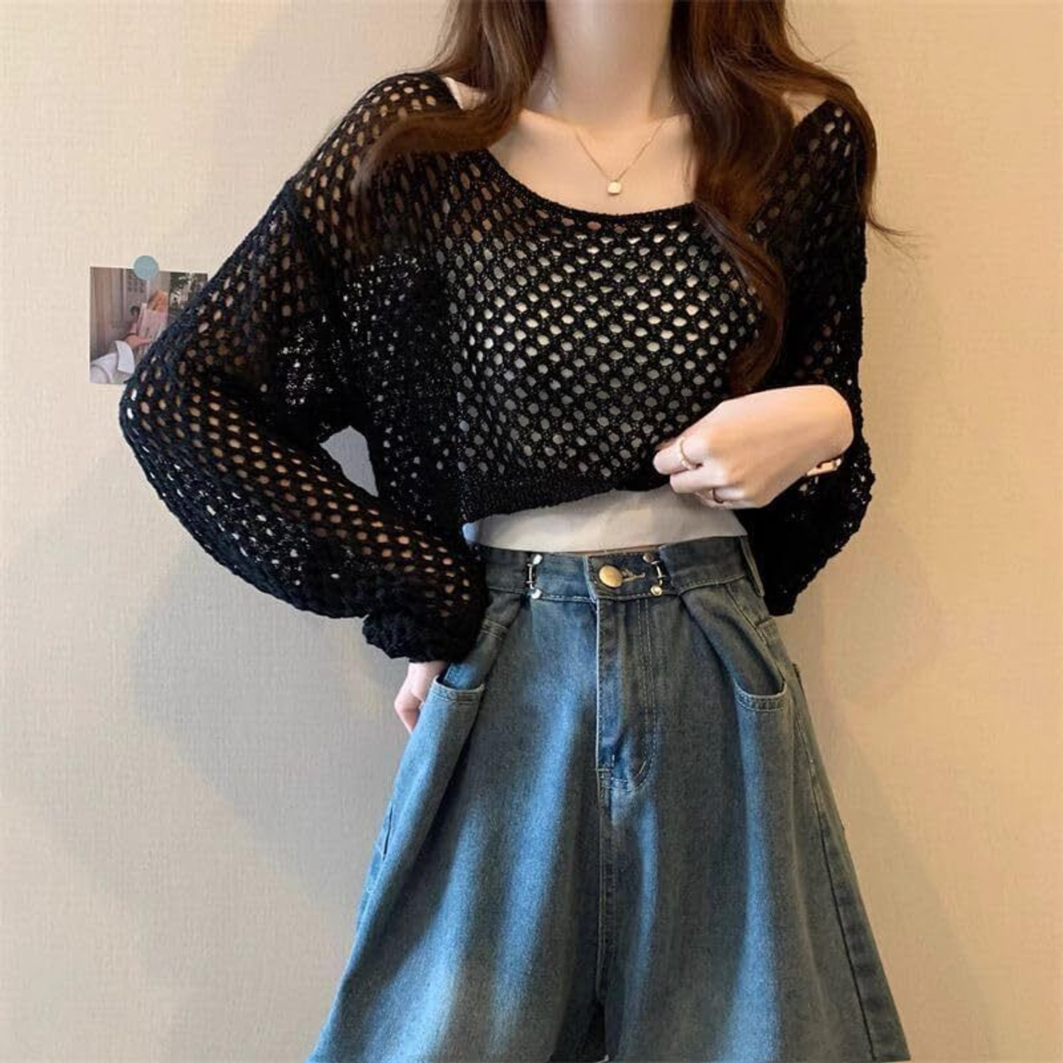 Image of CRAMPLE Casual Self Design, Lace Women Black Top