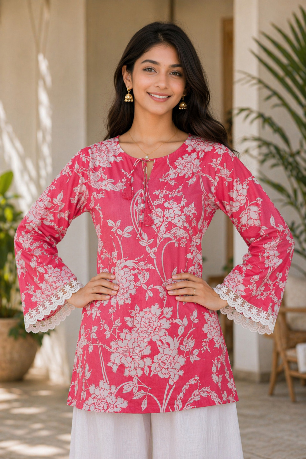 Image of sadya attire Casual Floral Print, Printed Women Pink Top