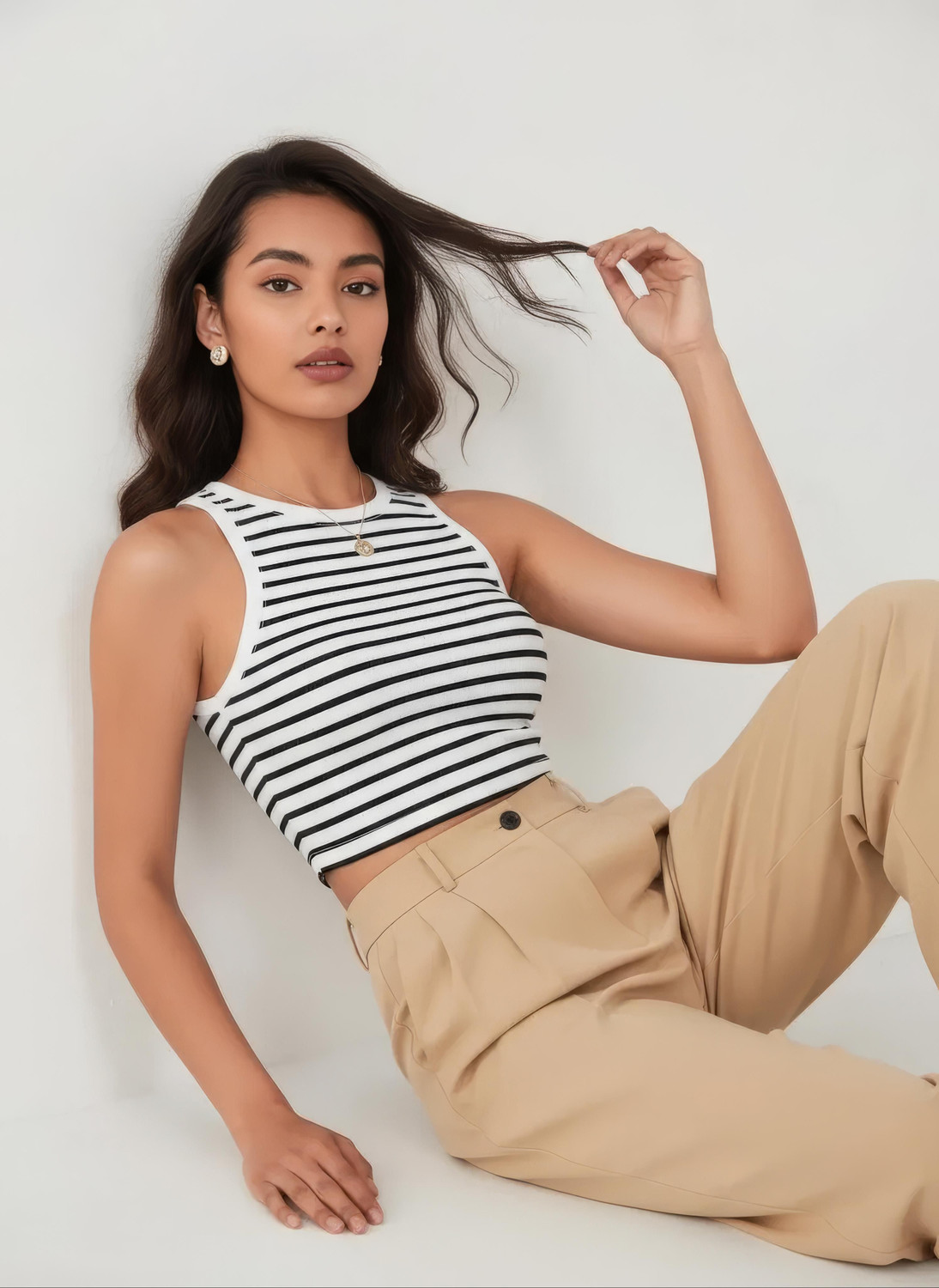 Image of CotiQ Casual Solid Women Black, White Top