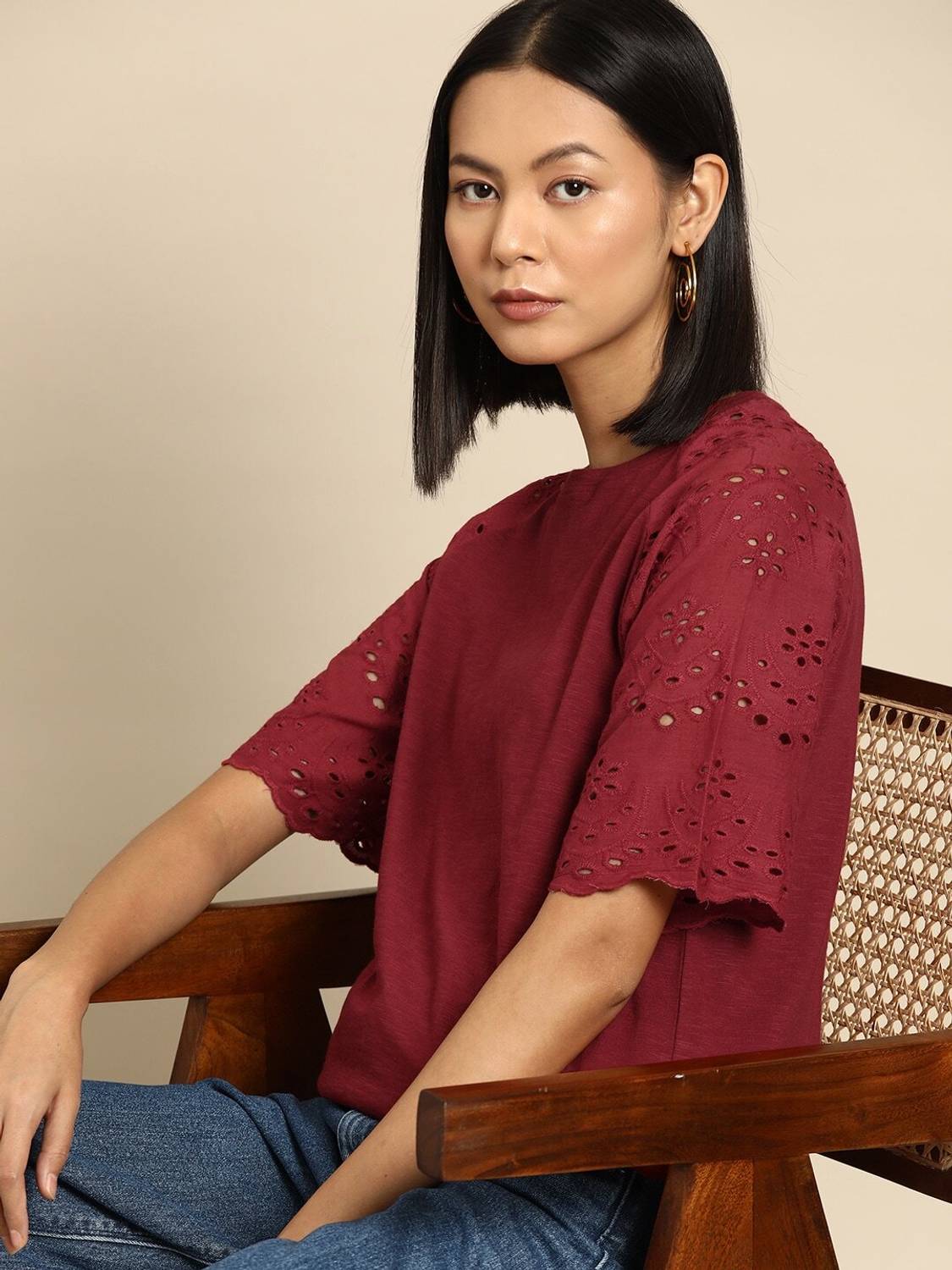 all about you Casual Solid Women Maroon Top