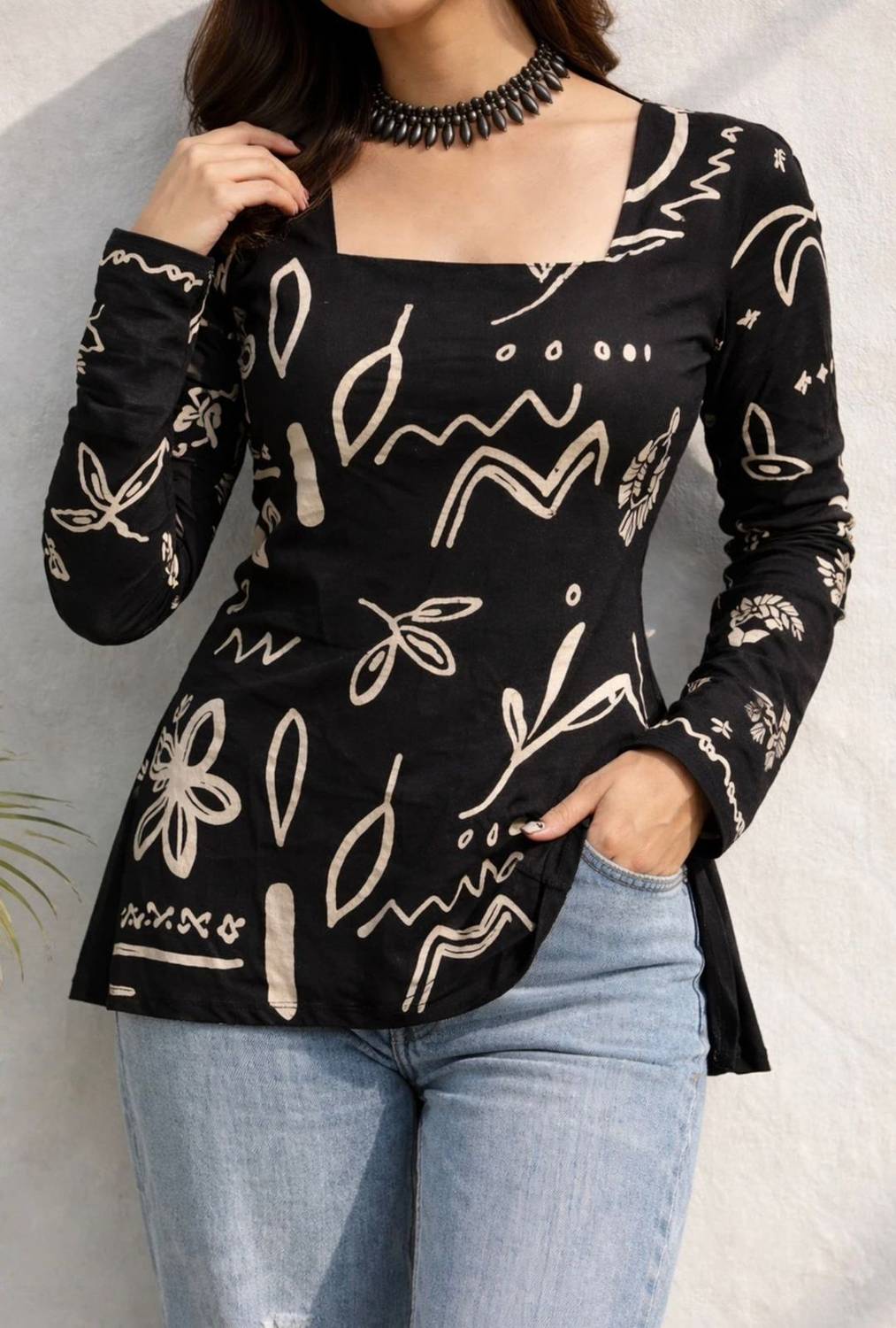 AAVIRA Casual Printed Women Black Top