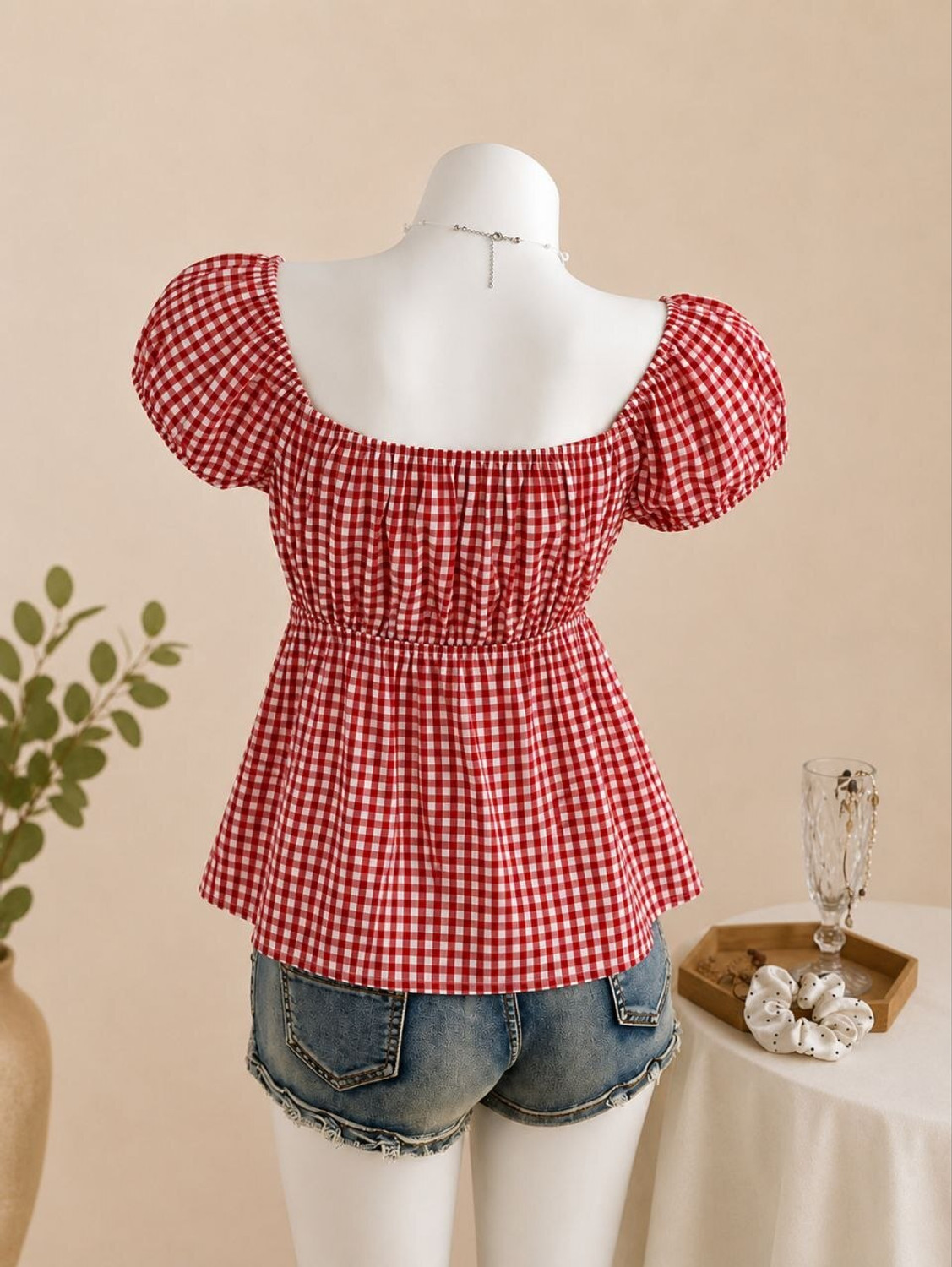 Image of Bullish Casual Checkered Women Red, White Top