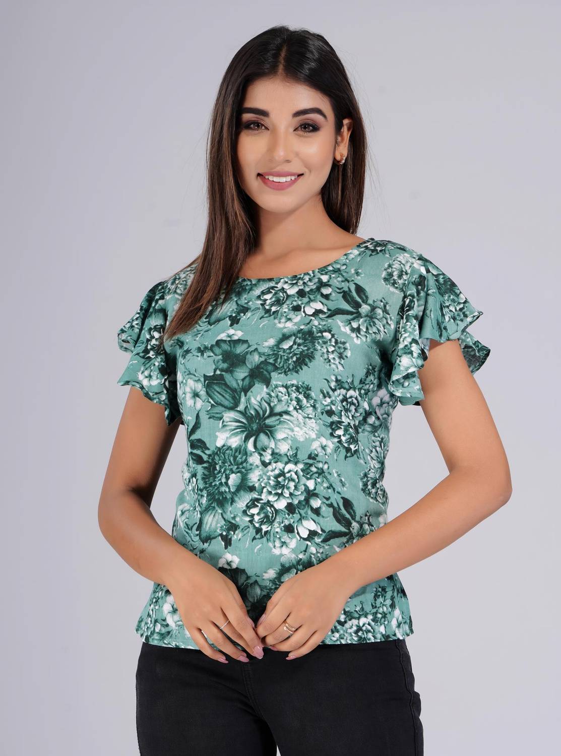 Bachuu Casual Floral Print Women Green Top