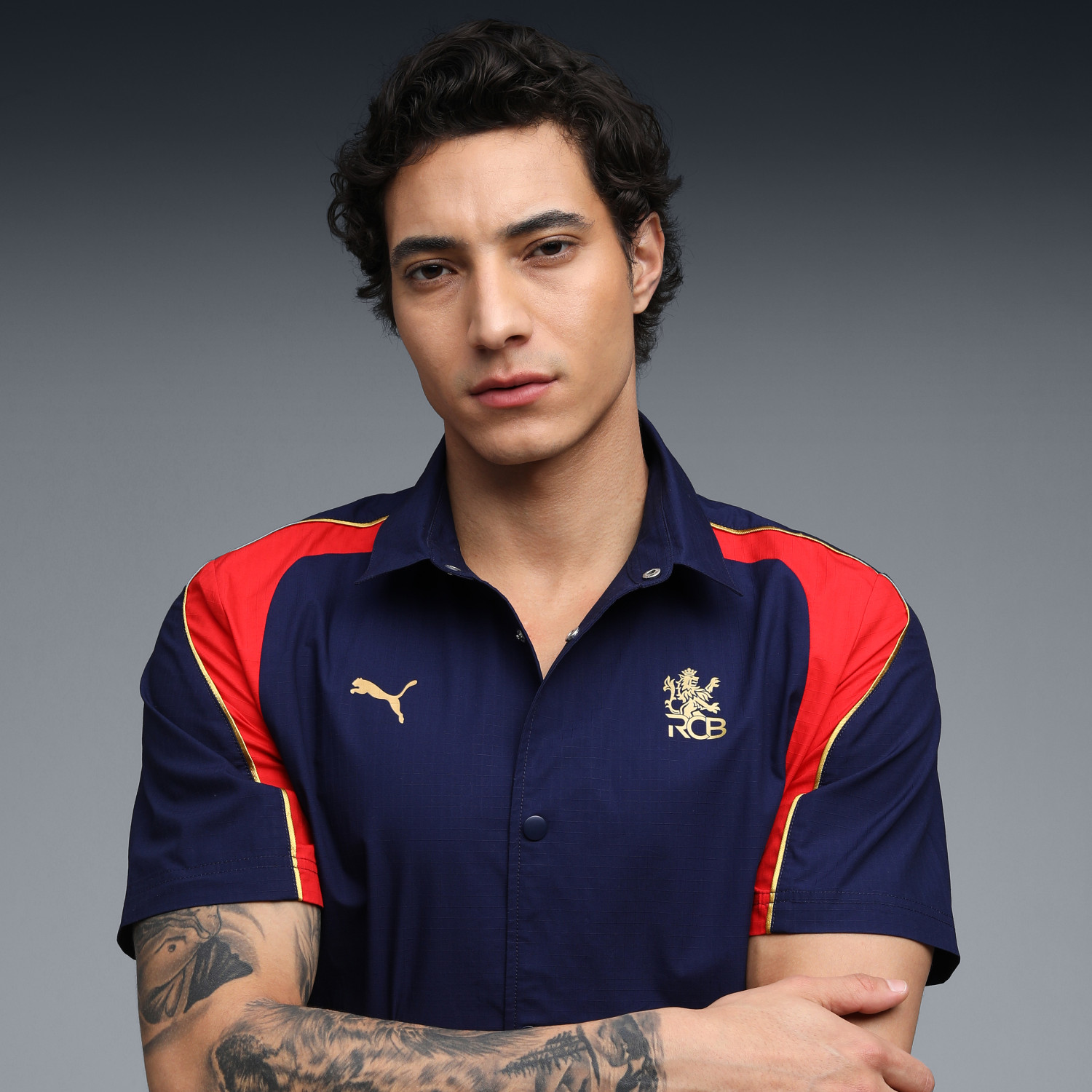 Image of PUMA Men Color Block Sports Blue Shirt