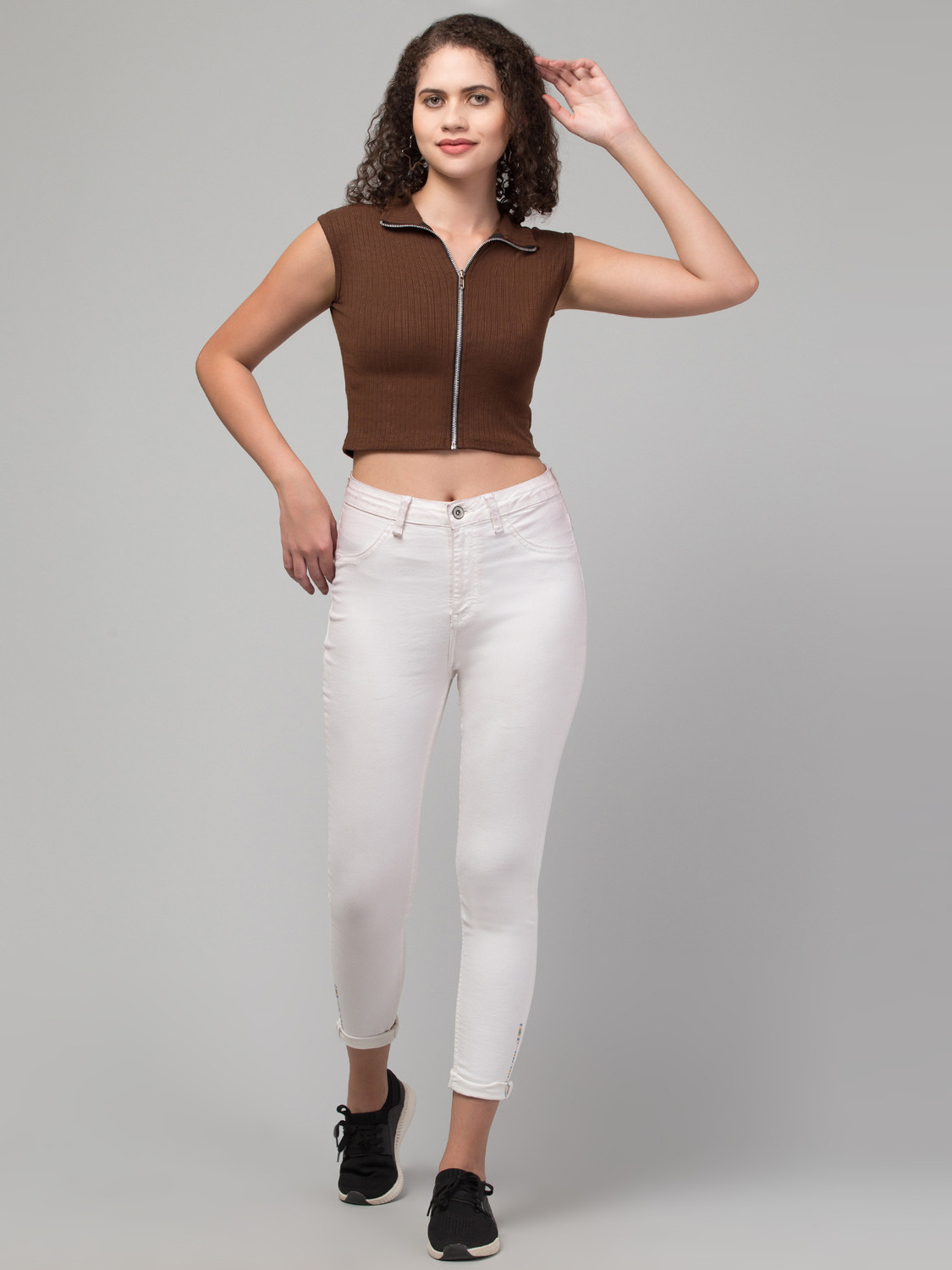 Image of MAUEX Casual Solid Women Brown Top