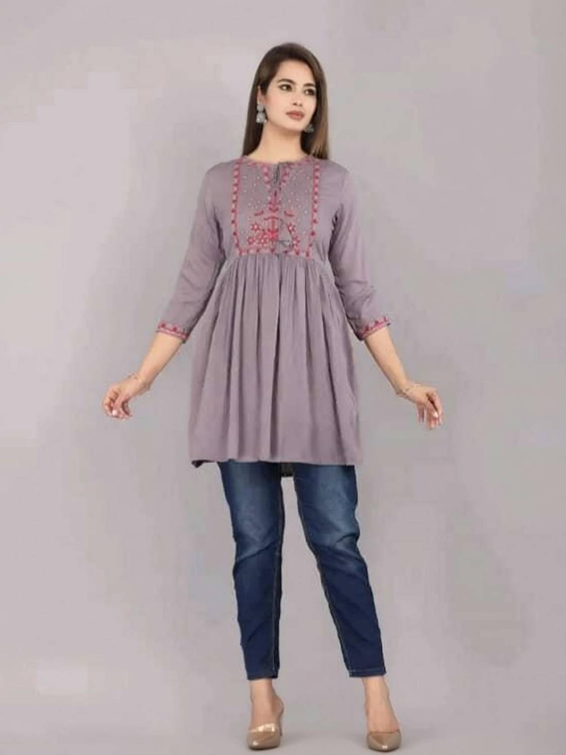 Aalso Casual Embroidered Women Grey Top