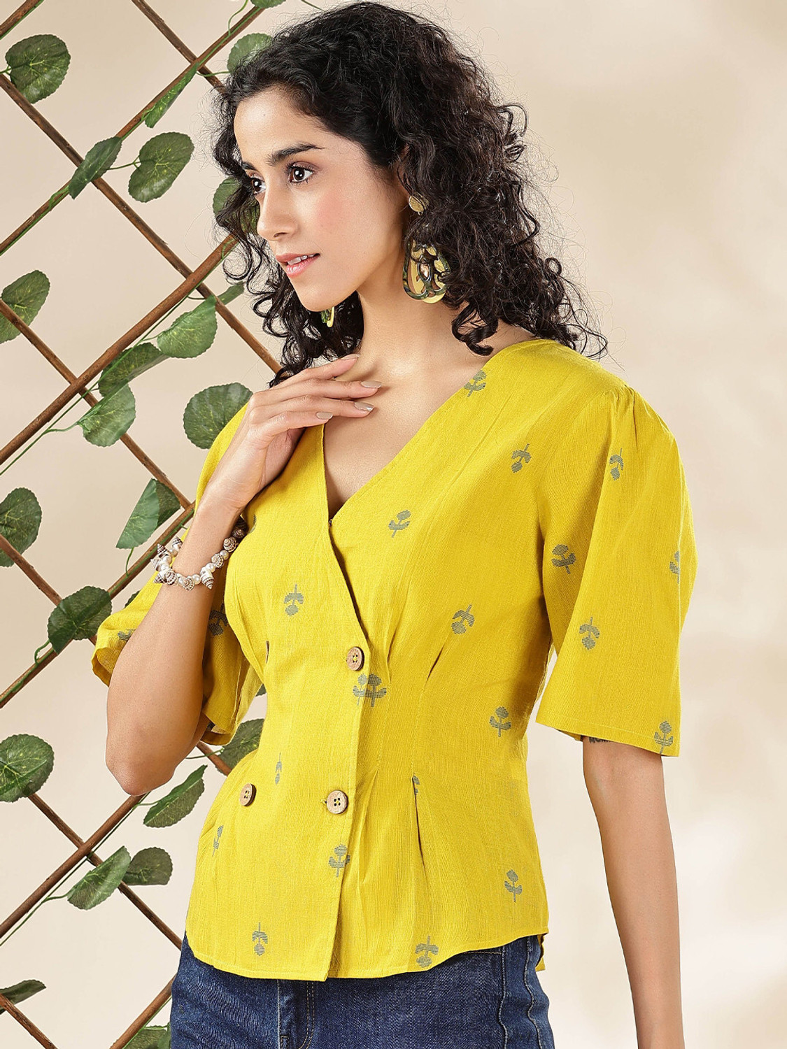 Image of ANOUK Casual Printed Women Yellow Top