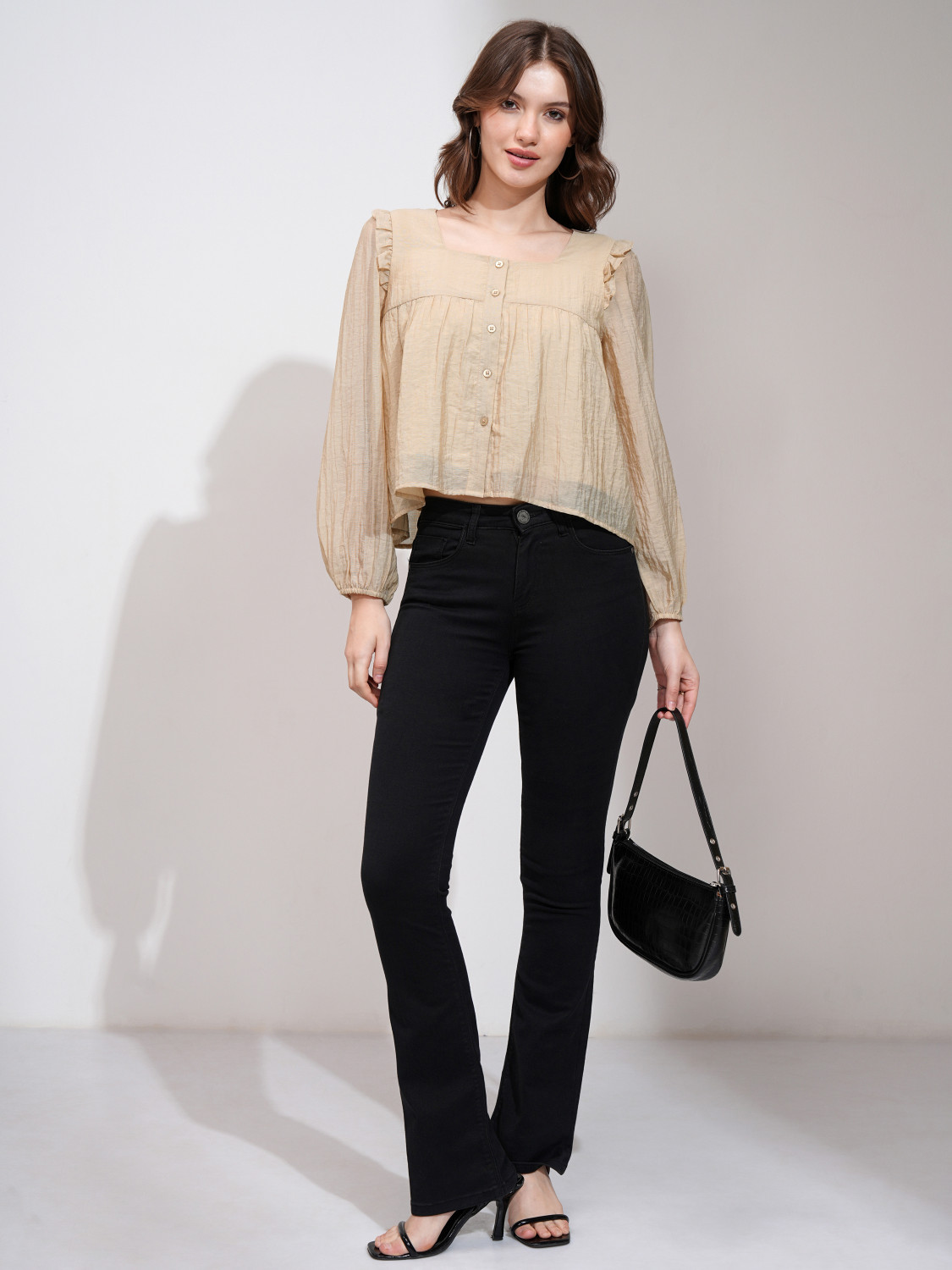 Image of Tokyo Talkies Casual Solid Women Beige Top
