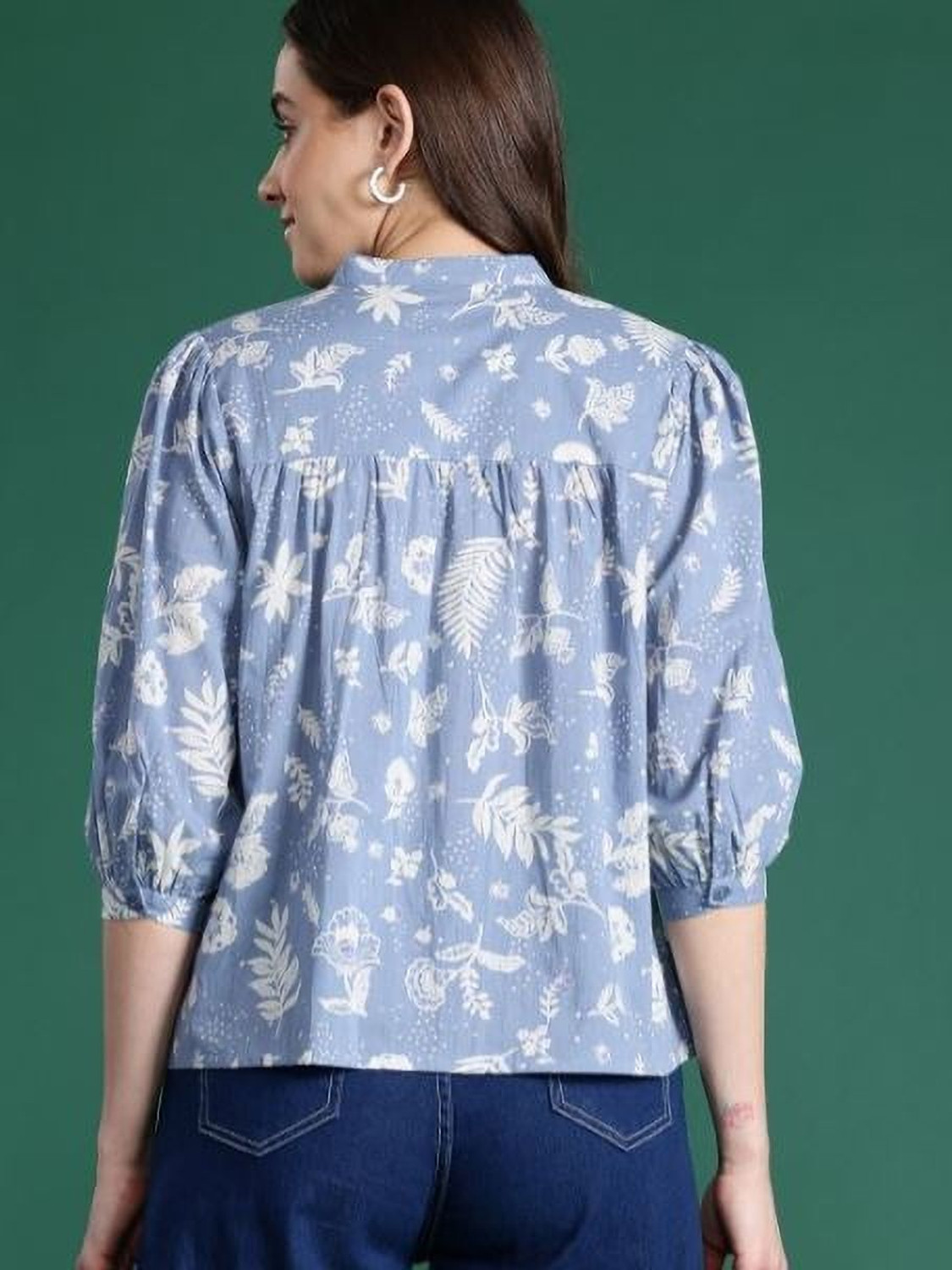 Image of Fab8Sight Casual Printed Women Blue Top