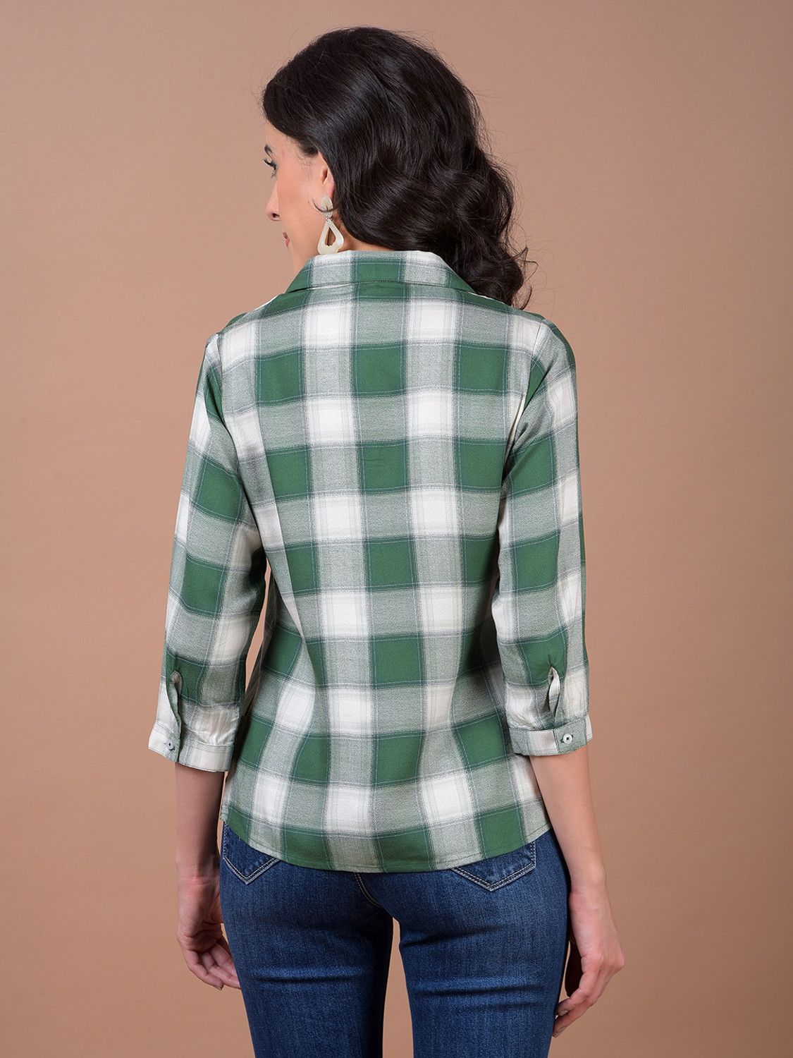 Image of CRIMSOUNE CLUB Casual Checkered Women Green Top