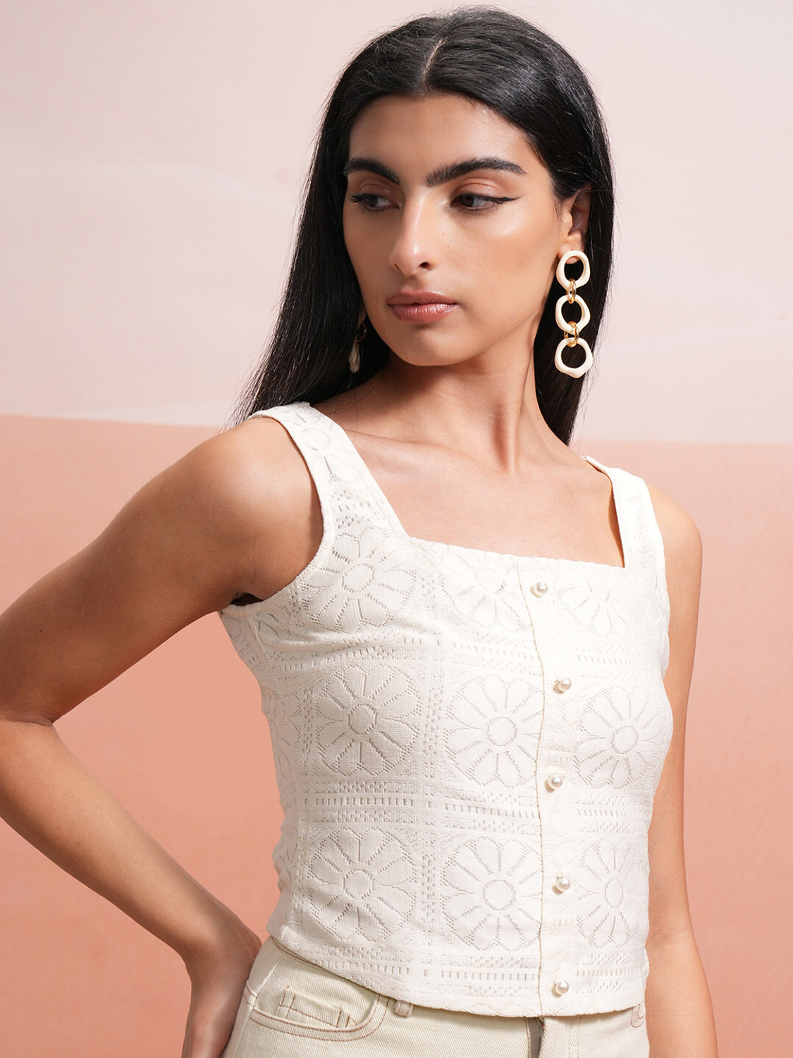 Image of Tokyo Talkies Casual Self Design Women White Top