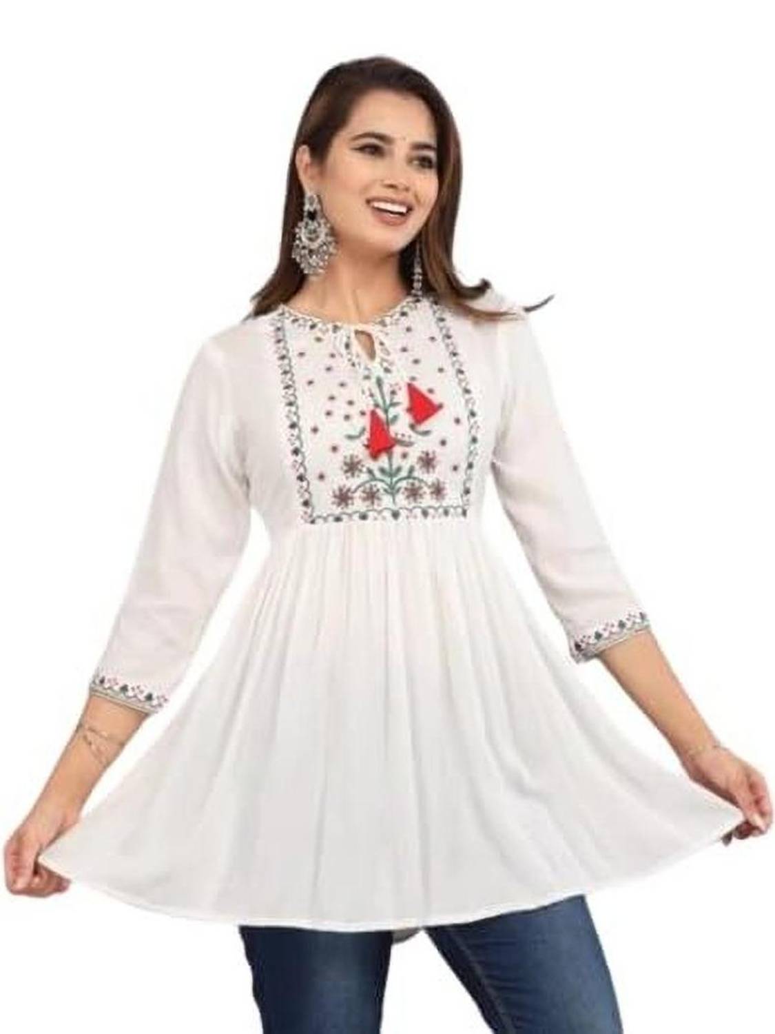 Aalso Casual Embroidered Women White Top