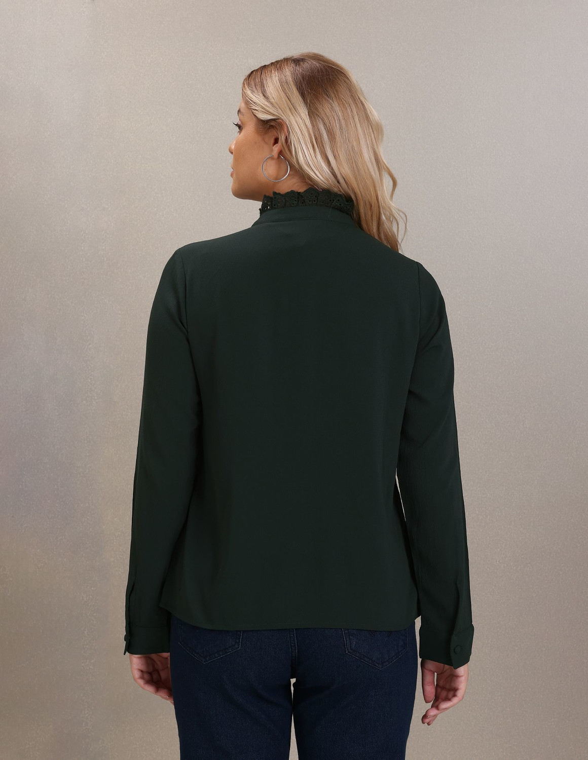 Image of U.S. POLO ASSN. Casual Solid, Lace Women Dark Green Top